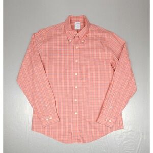 Brooks Brothers 346 Button Down Shirt Mens Large Plaid‎ Non-Iron Orange Supima